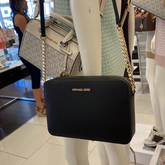 Michael Kors Jet Set Item Large East West Zip Crossbody Leather Black - Picture 14 of 16